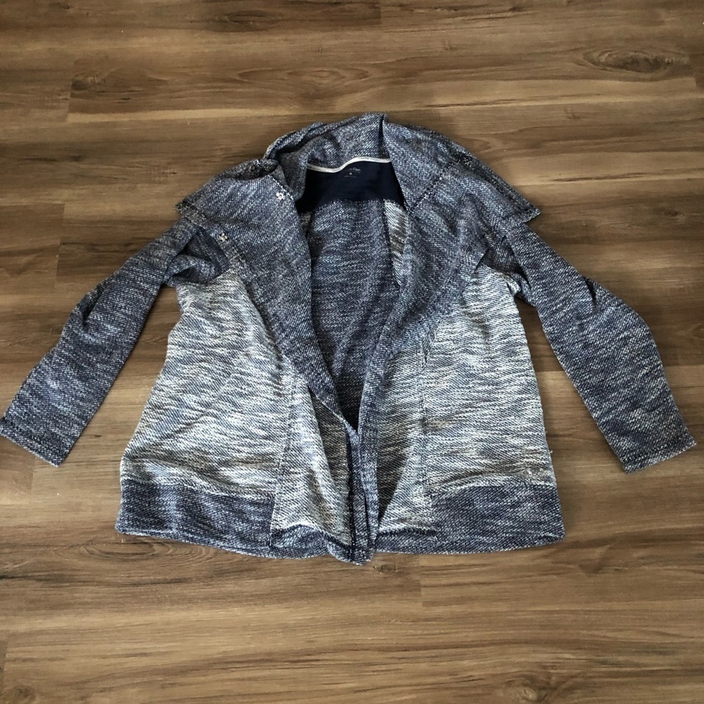 Calvin Klein Heather Blue White knit Open Front Turtle Neck Cadigan Women 3X